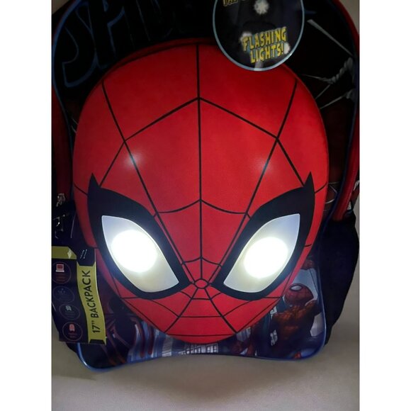 Marvel Spider-Man Raised Mask Light Up 17" Kids School Backpack - Picture 9 of 16